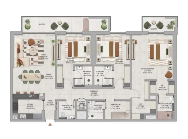 Floor Plan 3 Bedrooms + Maid