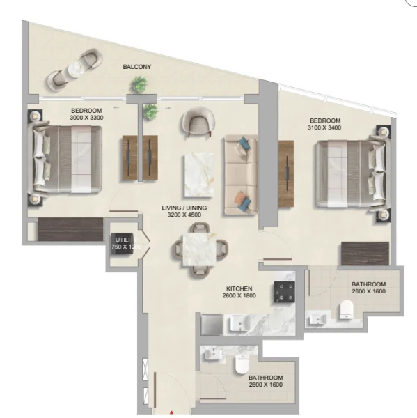 Floor Plan 2 Bedrooms 