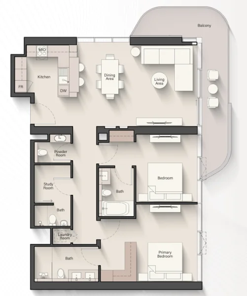 Floor Plan 2 Bedrooms + Study