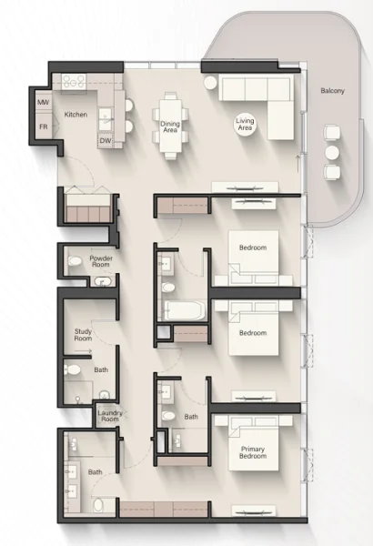 Floor Plan 3 Bedrooms + Study