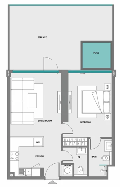 Floor Plan 1 Bedroom + Pool