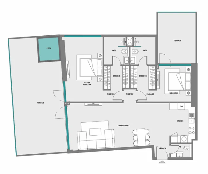 Floor Plan 2 Bedrooms + Pool