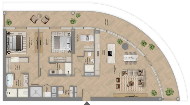 Floor Plan 2 Bedrooms + Maid