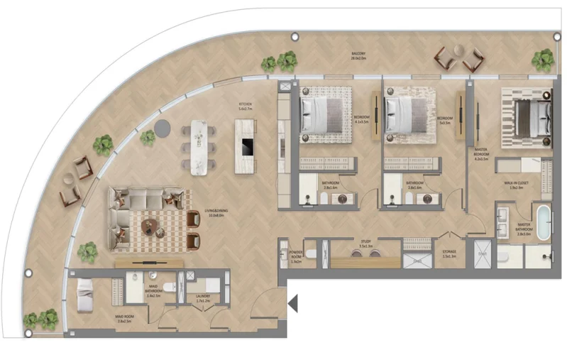 Floor Plan 3 Bedrooms + Maid + Study