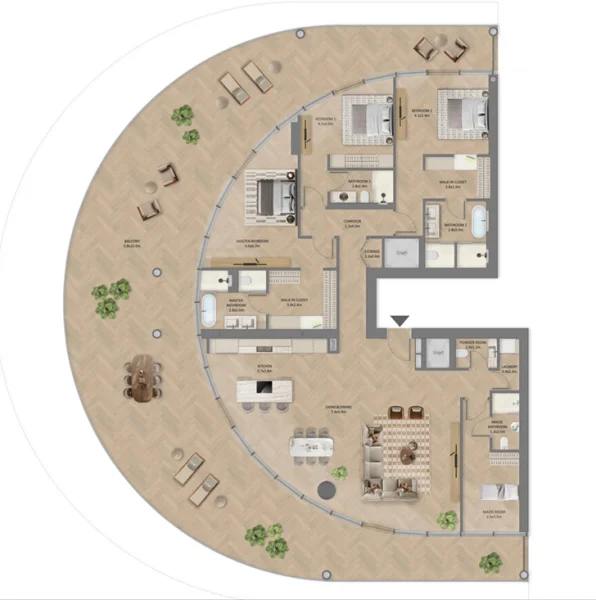 Floor Plan 3 Bedrooms Large + Maid + Study