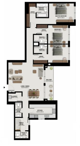 Floor Plan 3 Bedrooms + Maid